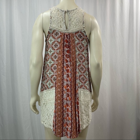 Hint of Mint Boho Mini Dress Pink with White Lace Size Small - Picture 2 of 7